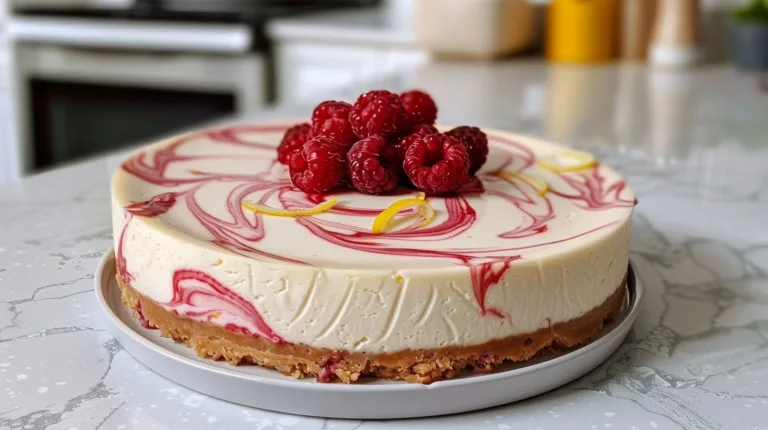 Easy No Bake Raspberry Lemon Swirl Cheesecake Recipe
