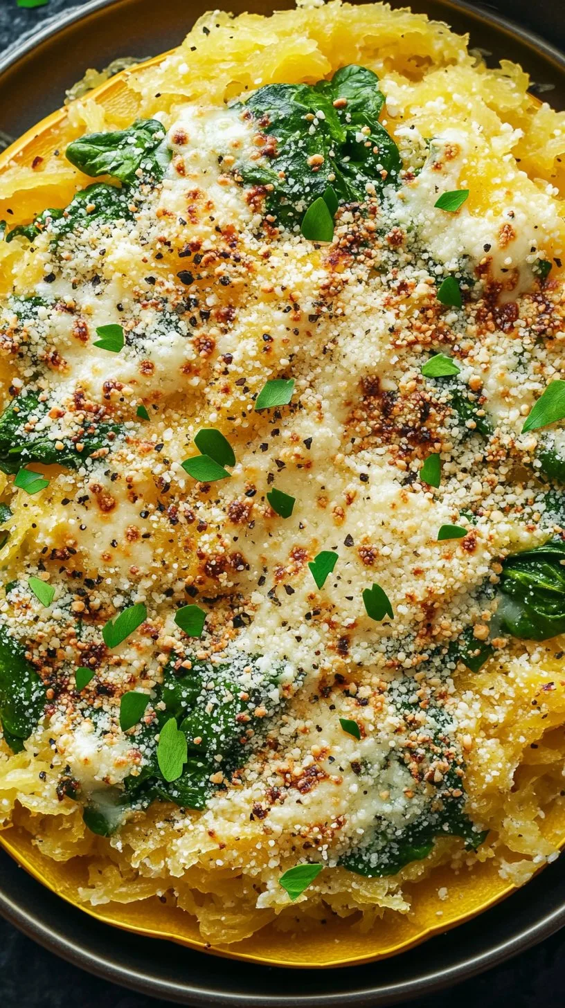 Cheesy Garlic Parmesan Spinach Spaghetti Squash Recipe