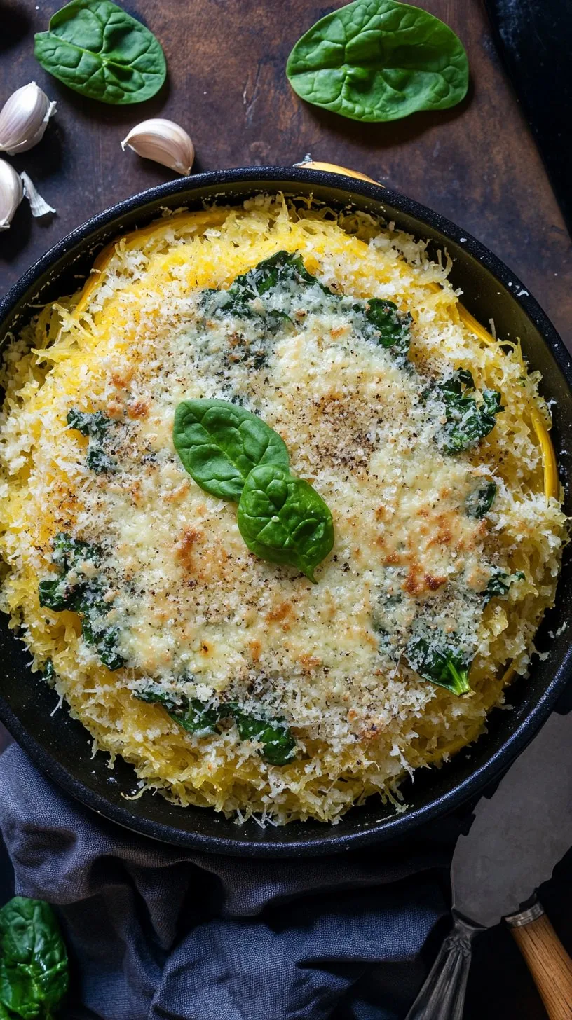 Cheesy Garlic Parmesan Spinach Spaghetti Squash Recipe