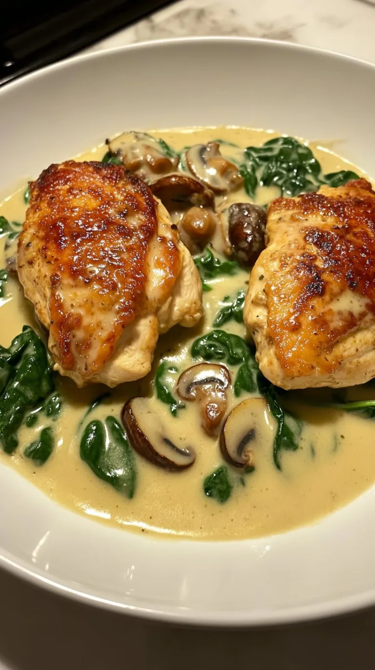 Chicken with Spinach and Mushrooms & Creamy Parmesan Sauce