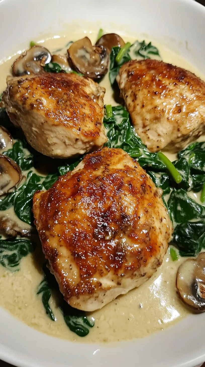 Chicken with Spinach and Mushrooms & Creamy Parmesan Sauce