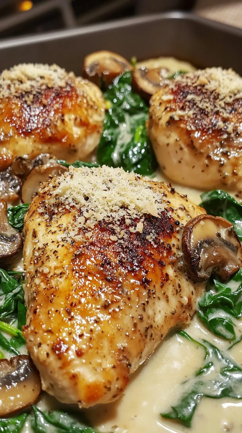 Chicken with Spinach and Mushrooms & Creamy Parmesan Sauce