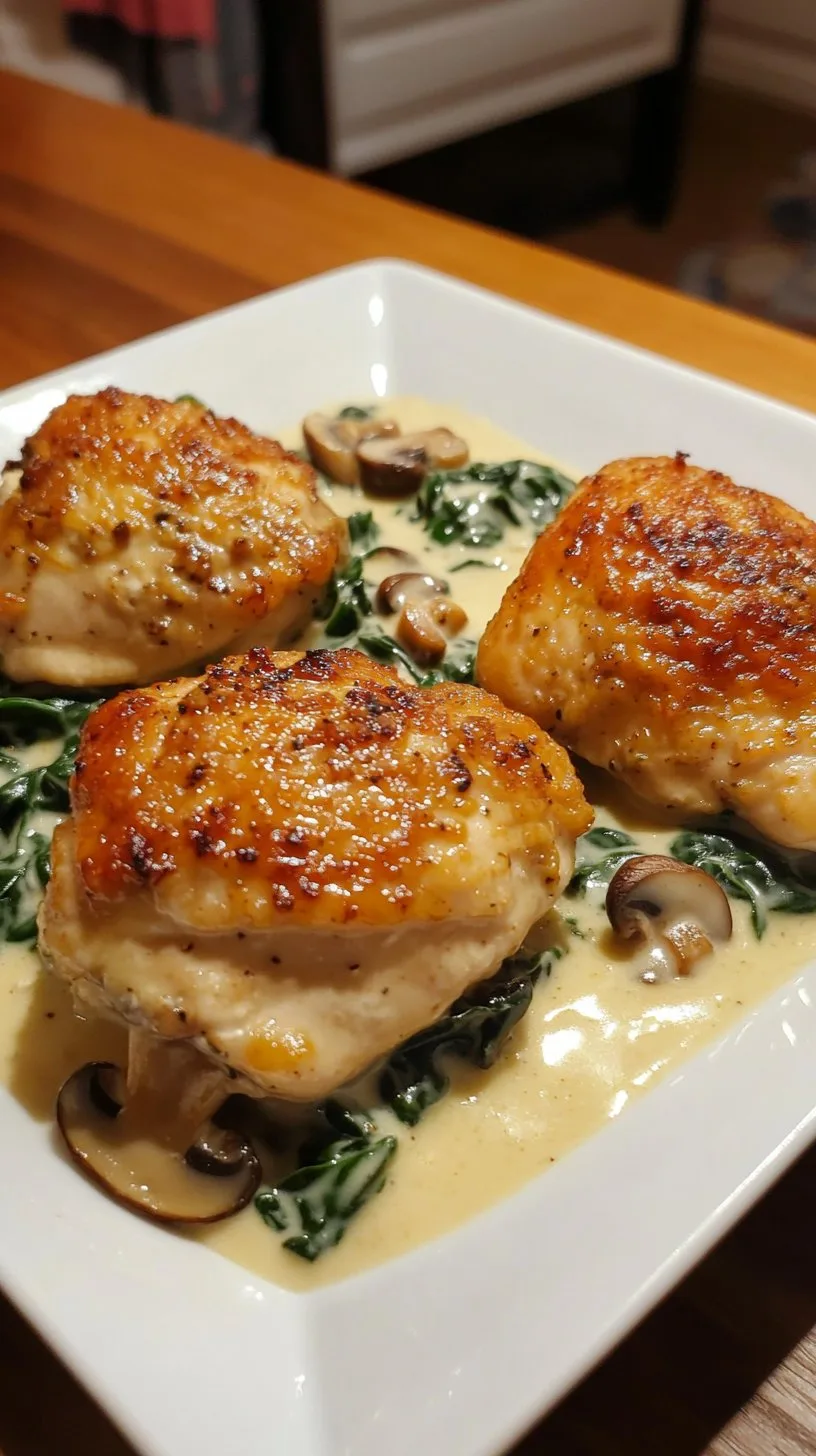 Chicken with Spinach and Mushrooms & Creamy Parmesan Sauce