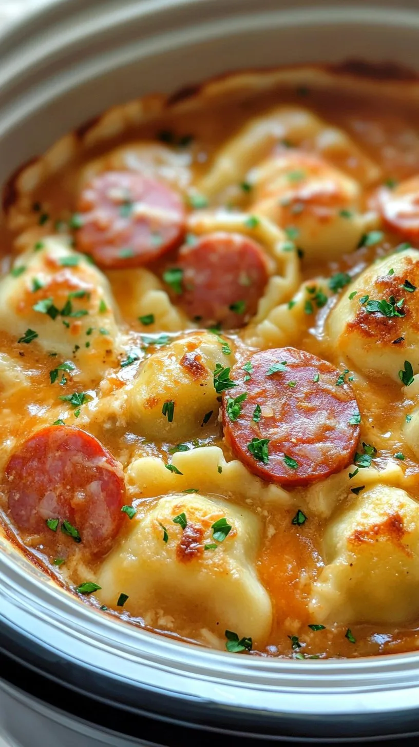 Crockpot Pierogi Casserole with Kielbasa Recipe