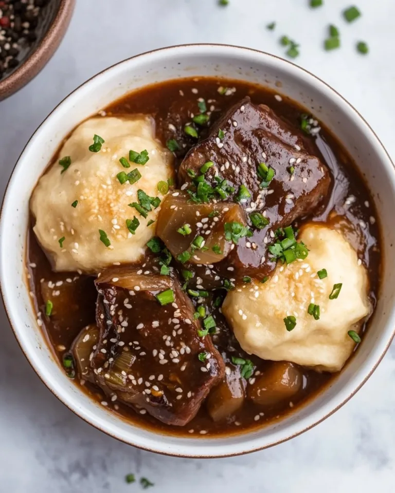 Slow Cooker Braised Steak Onion with Dumplings Recipe