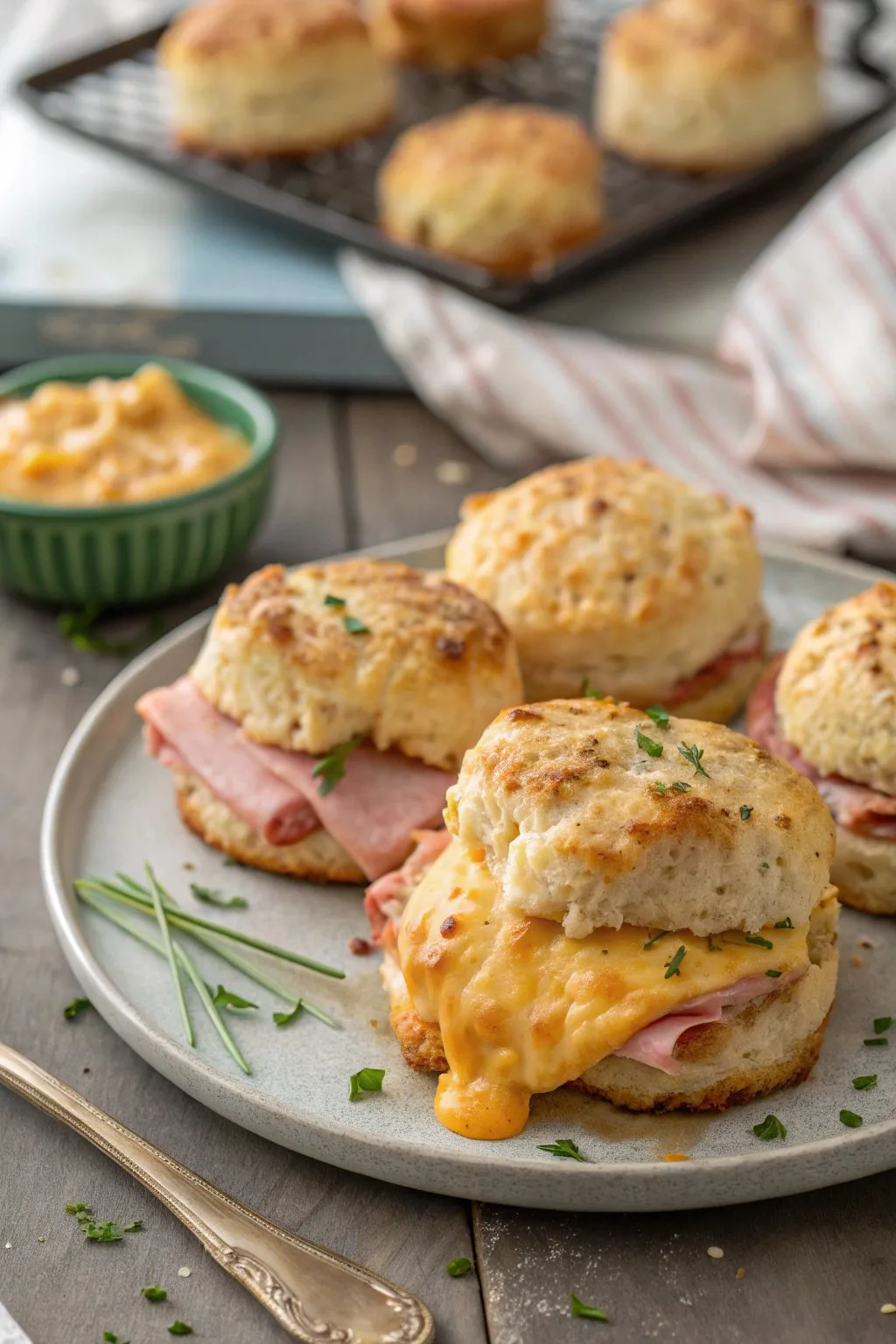 Ham and Cheese Butter Swim Biscuits Recipe