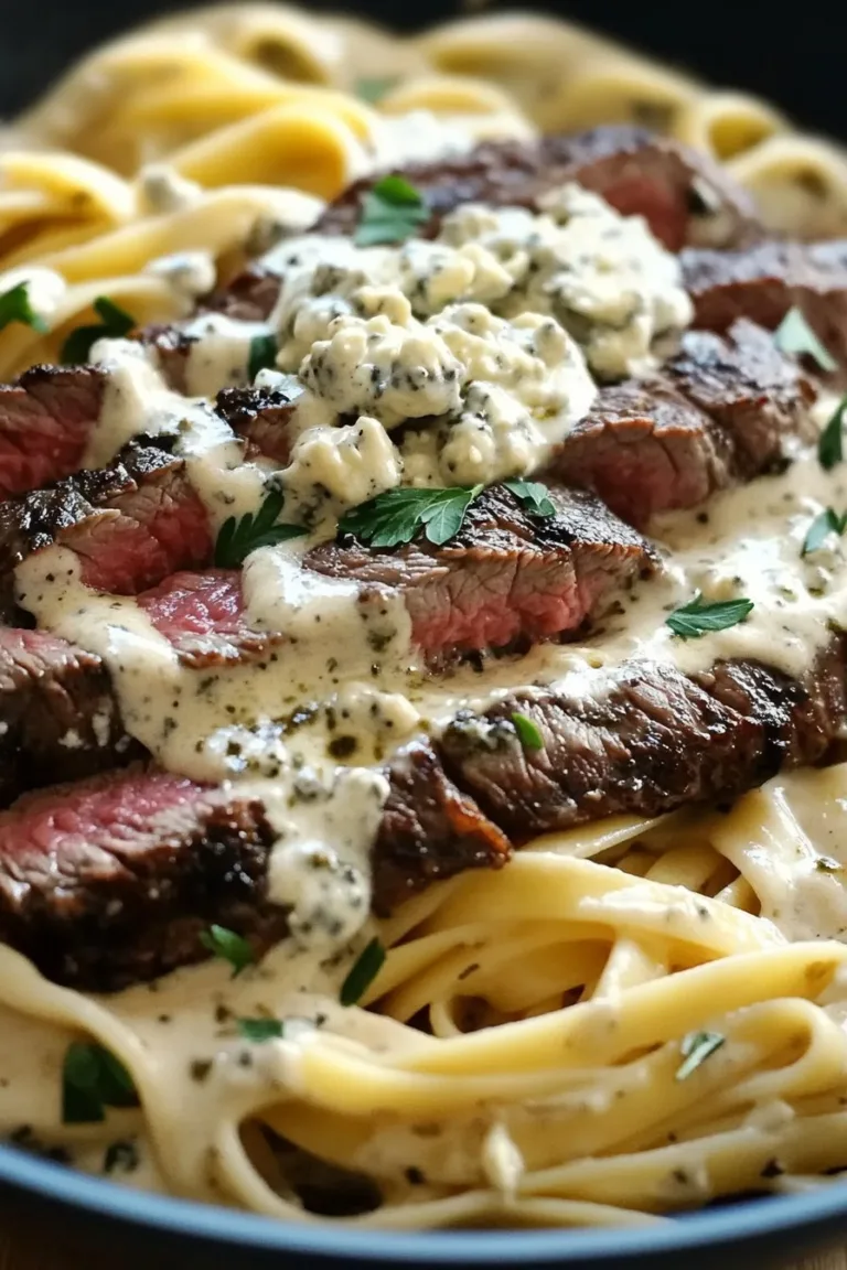 Savory Steak Gorgonzola Alfredo with Creamy Parmesan Sauce