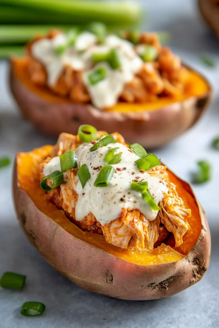 Stuffed Sweet Potatoes Buffalo Chicken & Ranch – Easy!