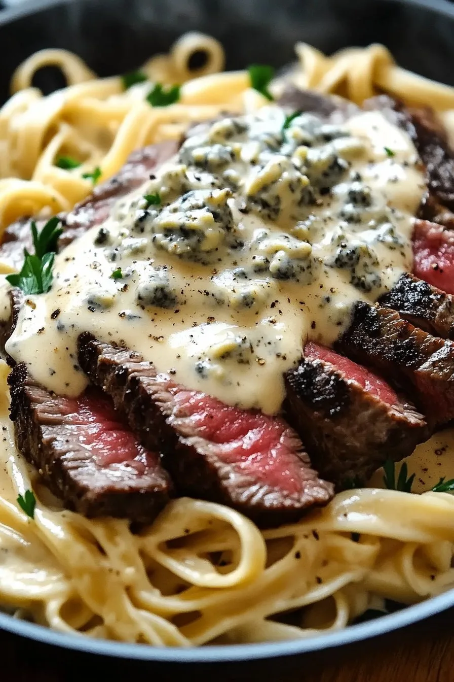 Savory Steak Gorgonzola Alfredo with Creamy Parmesan Sauce