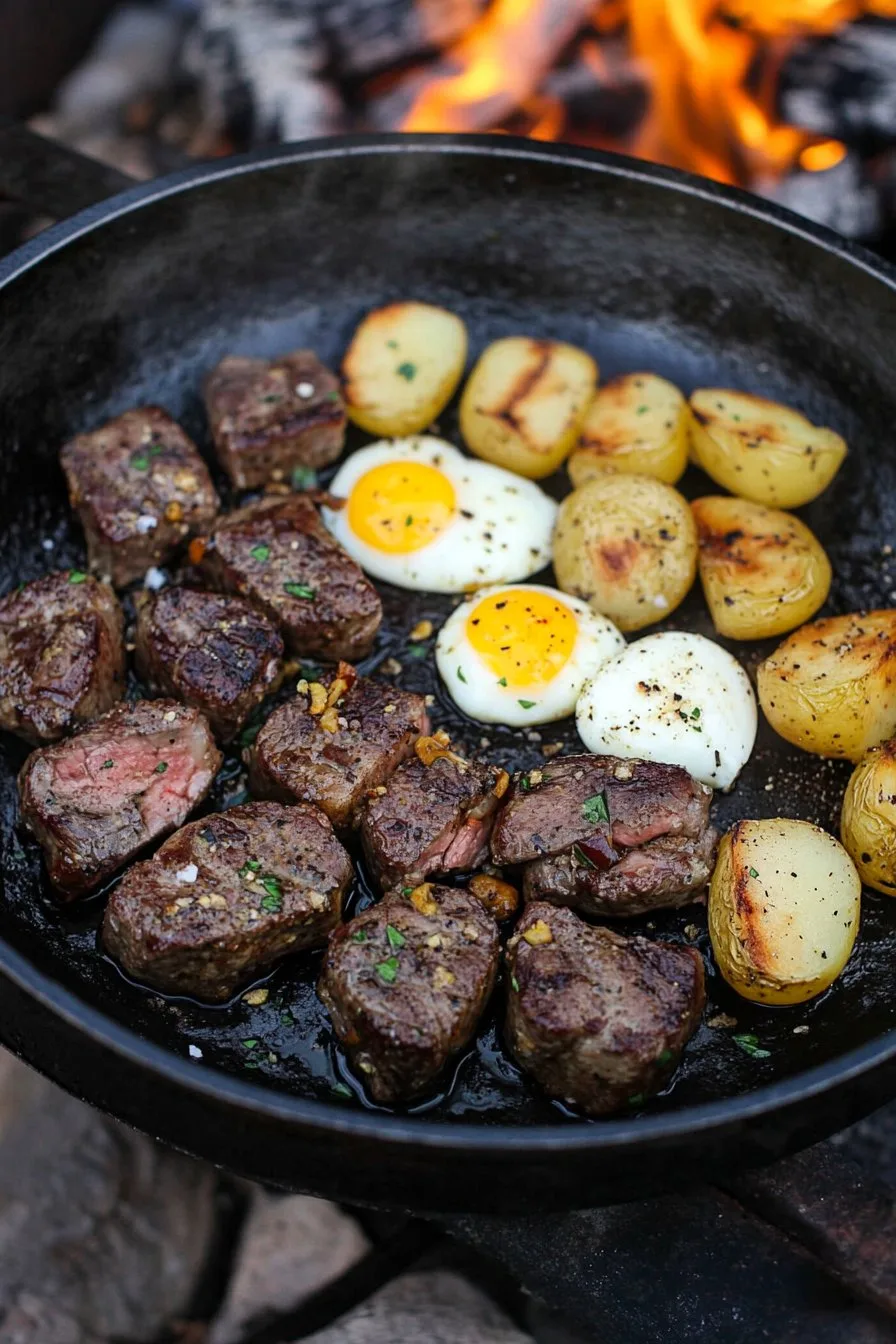 Garlic Steak Bites and Eggs