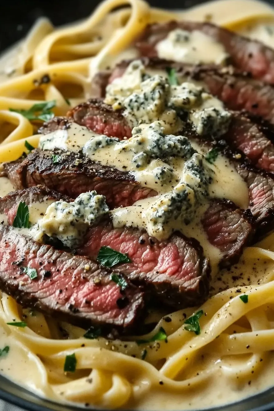 Savory Steak Gorgonzola Alfredo with Creamy Parmesan Sauce