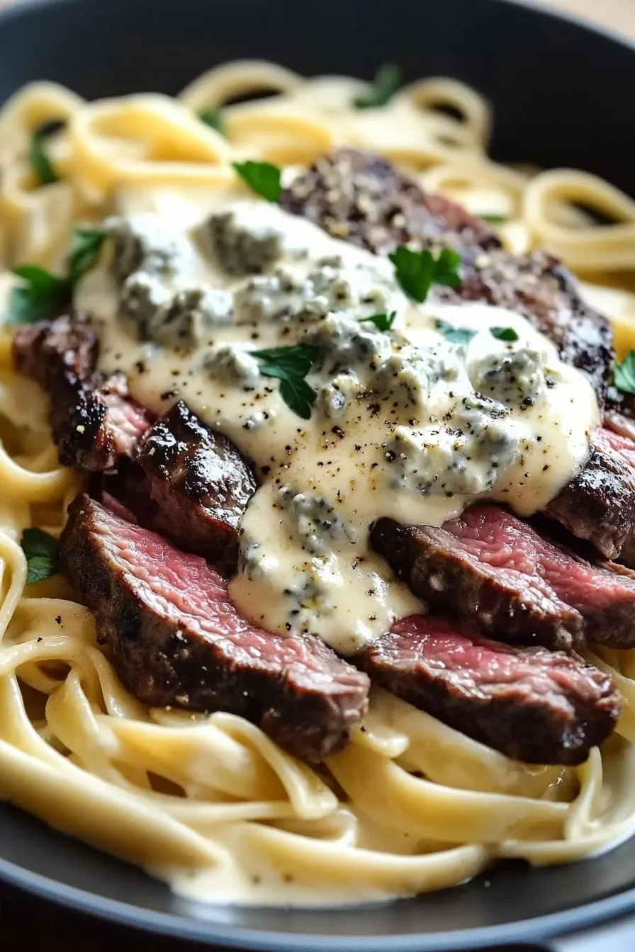 Savory Steak Gorgonzola Alfredo with Creamy Parmesan Sauce