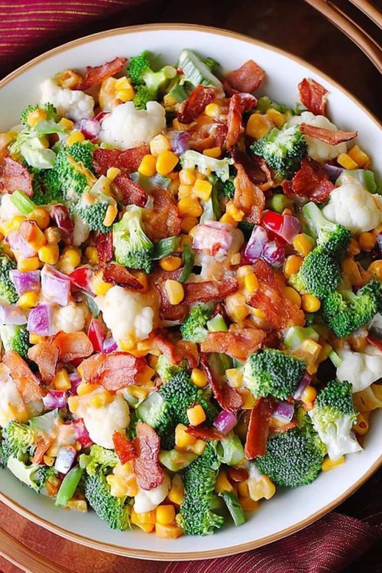Creamy Broccoli Cauliflower Corn Bacon Salad