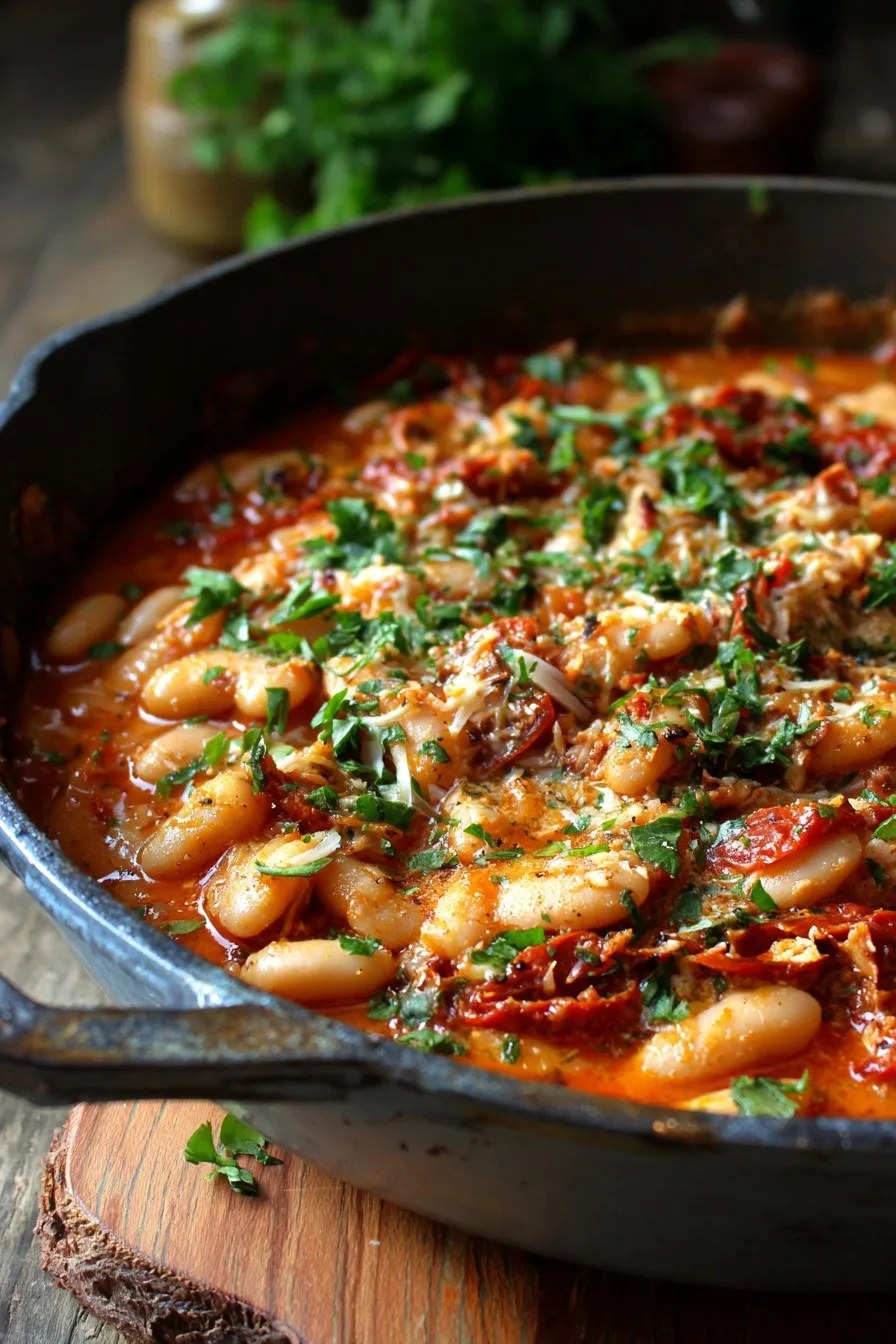 Creamy One Pot Sundried Tomato White Beans