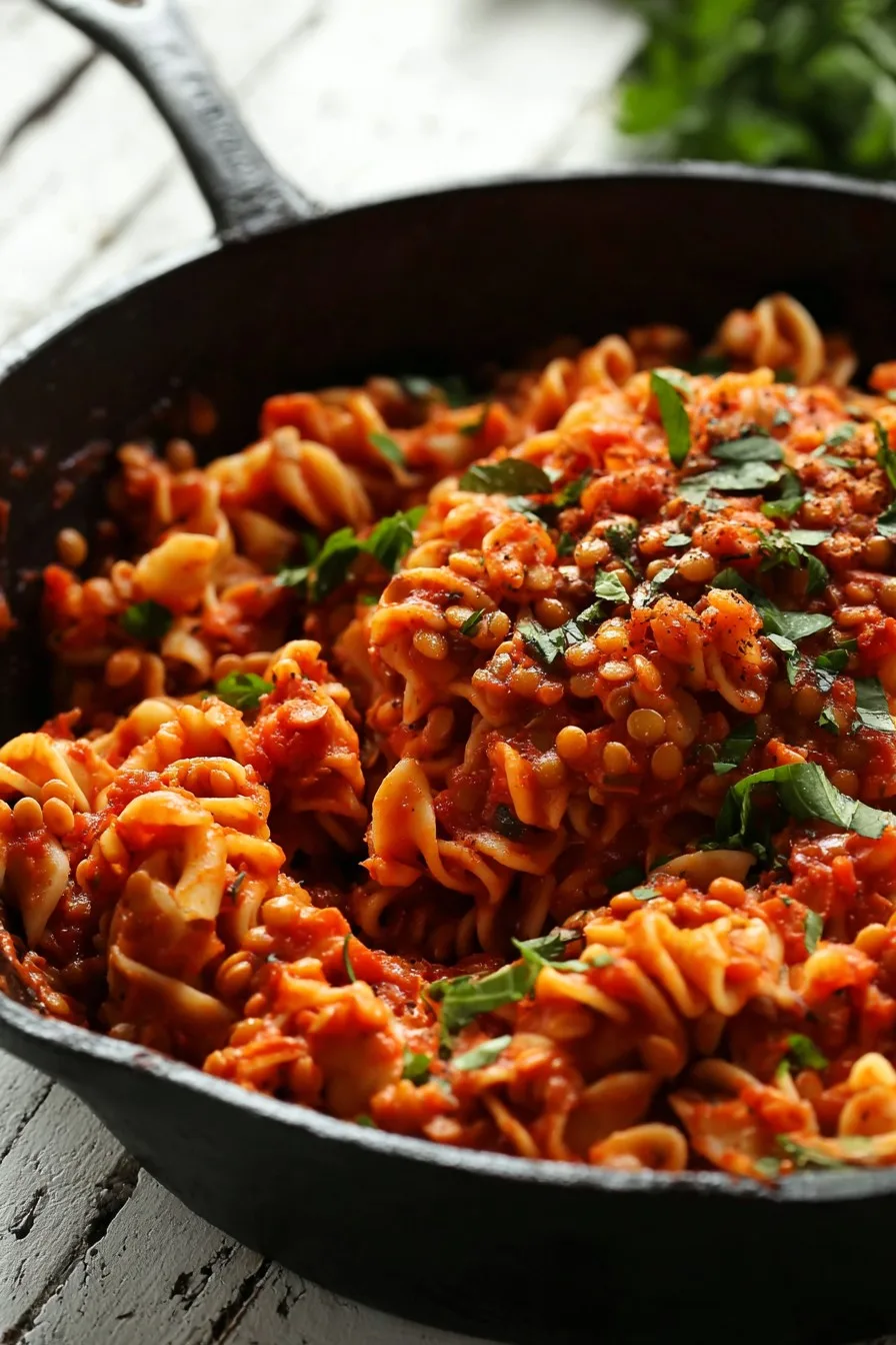 Spicy Red Pasta with Lentils