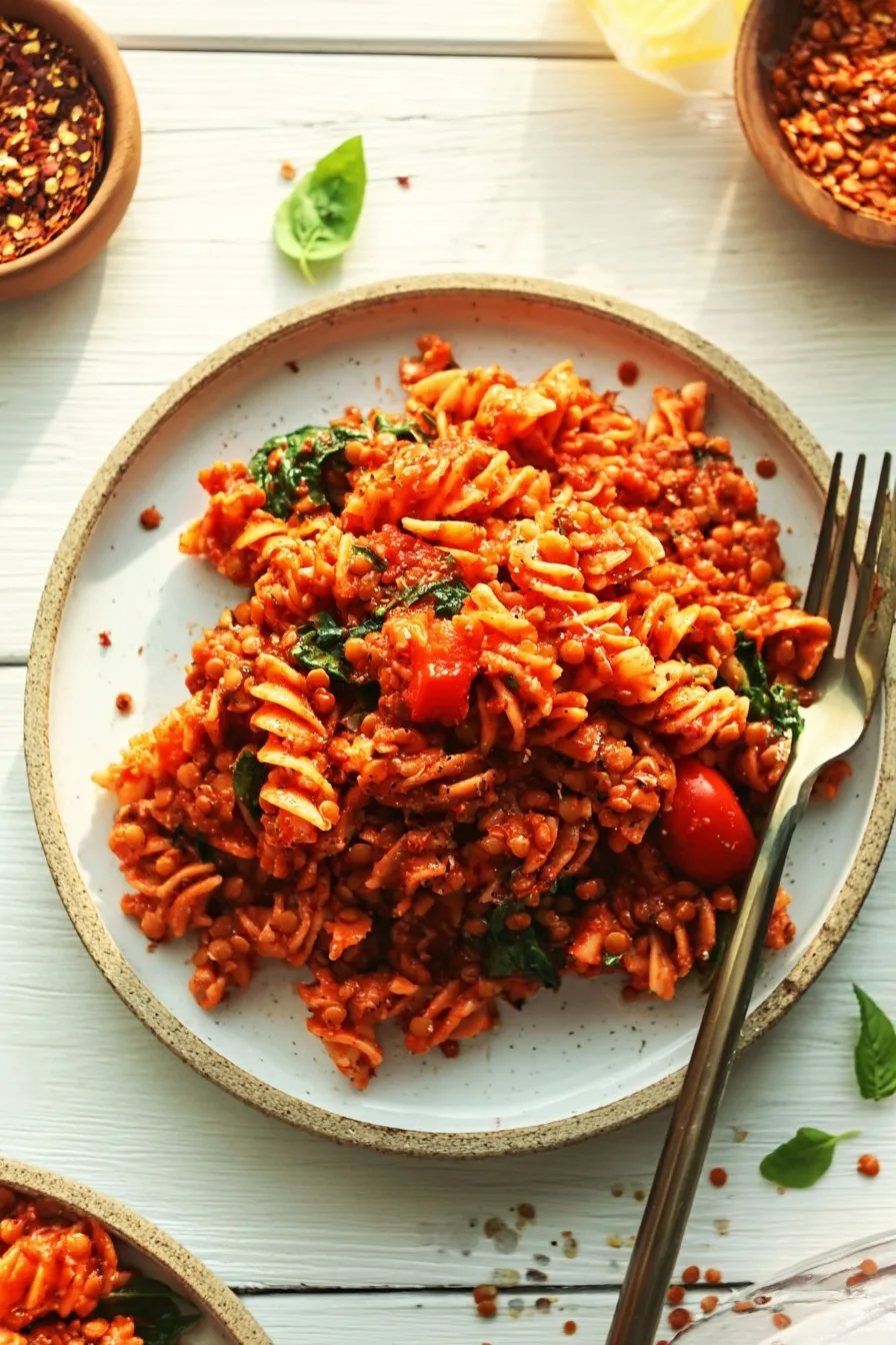 Spicy Red Pasta with Lentils