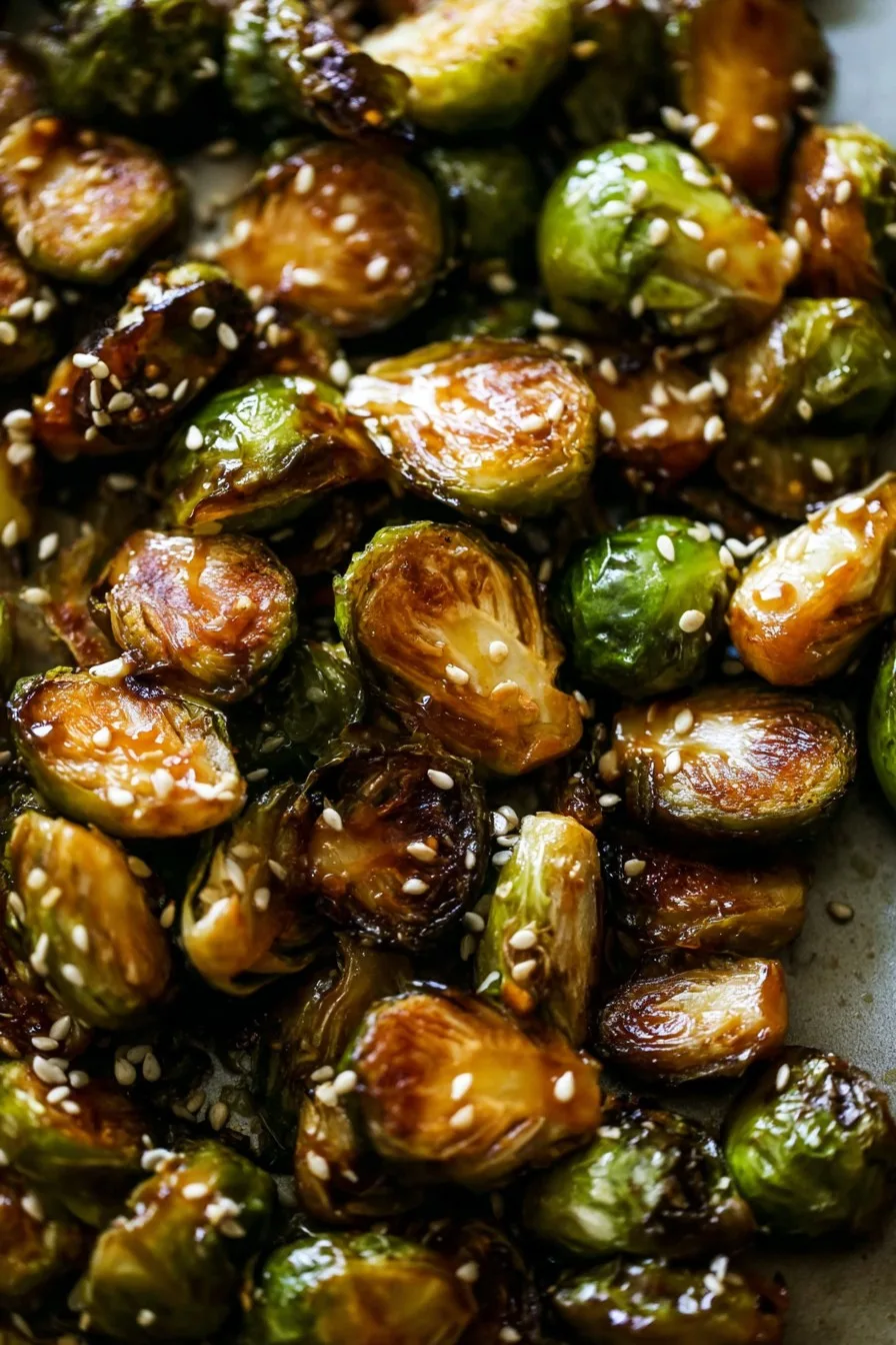 Maple Miso Glazed Roasted Brussels Sprouts