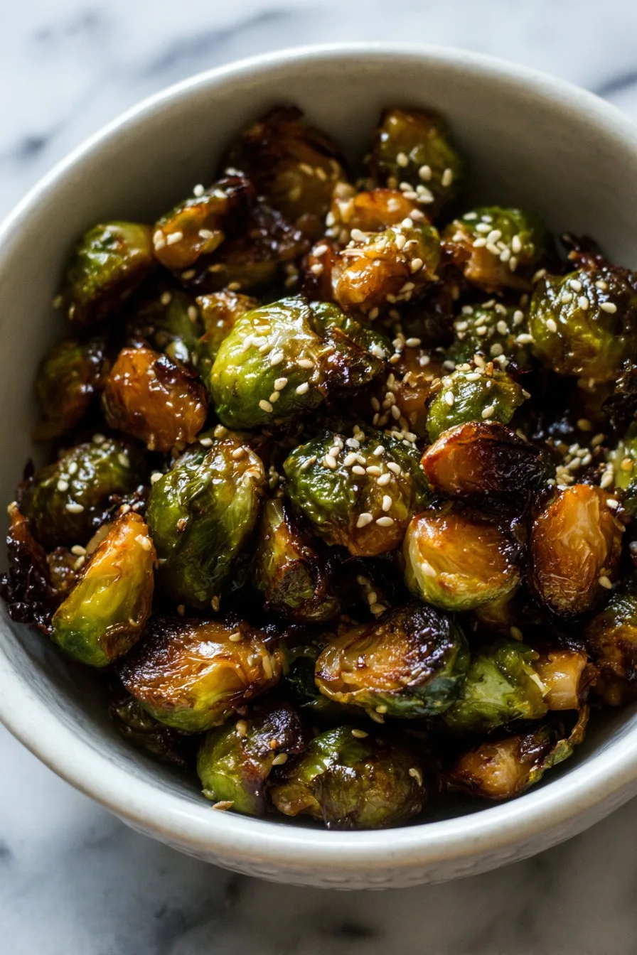 Maple Miso Glazed Roasted Brussels Sprouts