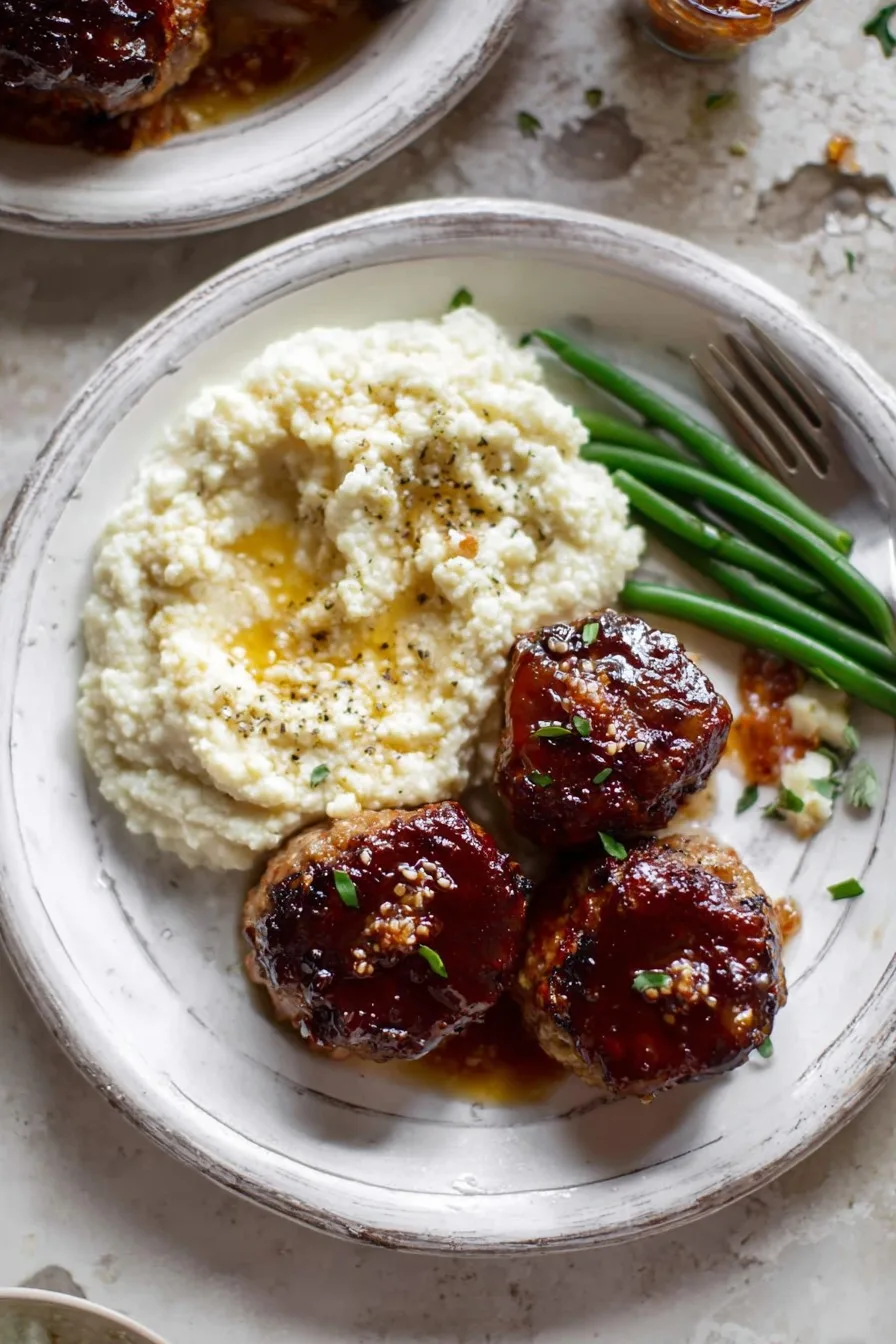 Mini Turkey Meatloaves with Roasted Garlic Cauliflower Mash