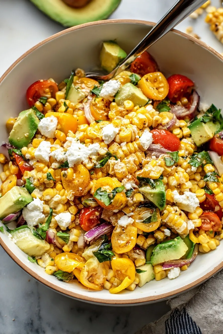 Grilled Corn Salad with Avocado, Goat Cheese & Hot Honey Vinaigrette