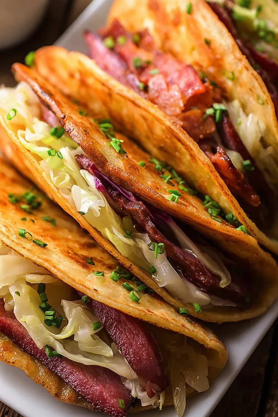Irish Tacos with Potatoes, Corned Beef, Cabbage, and Onions