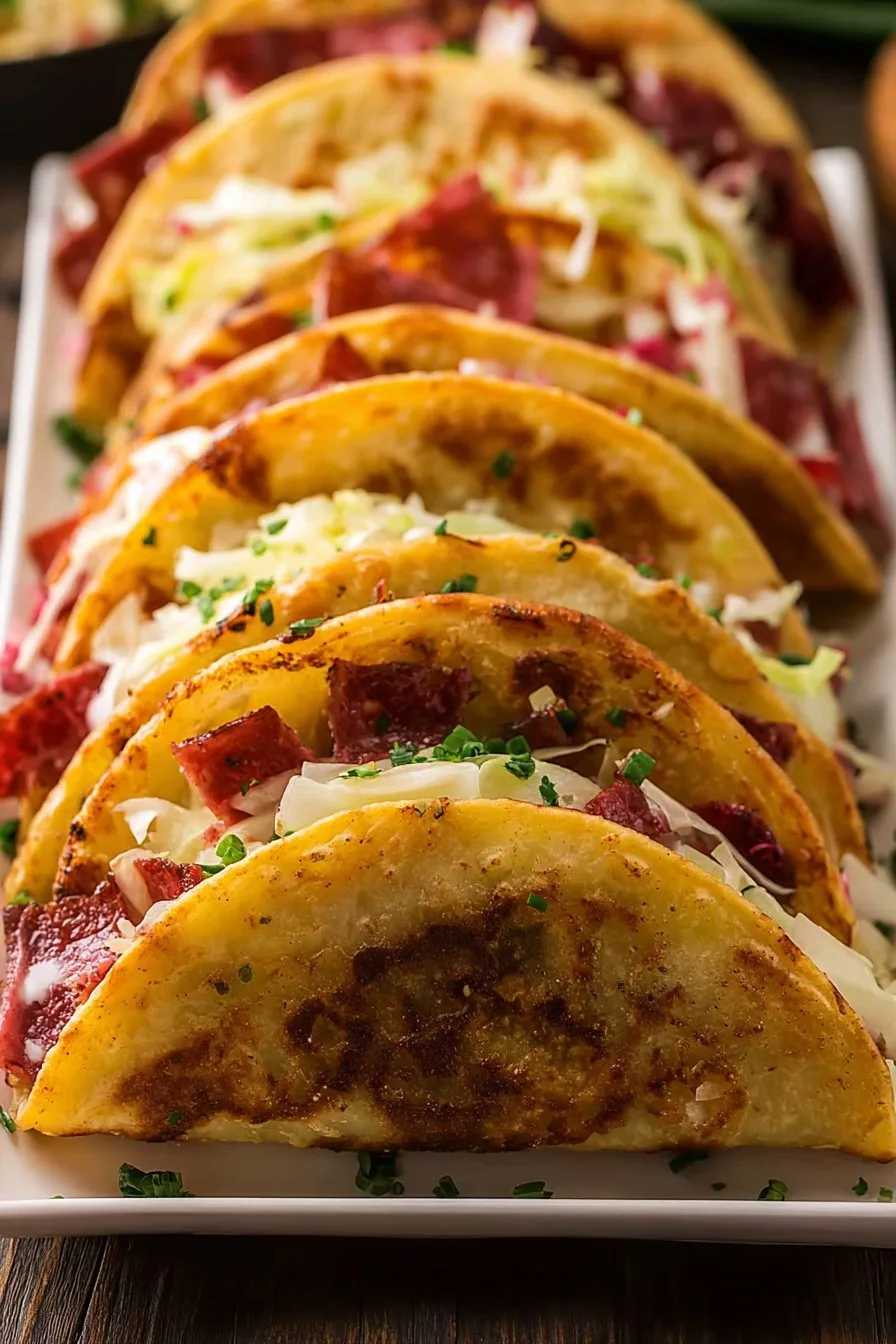 Irish Tacos with Potatoes, Corned Beef, Cabbage, and Onions