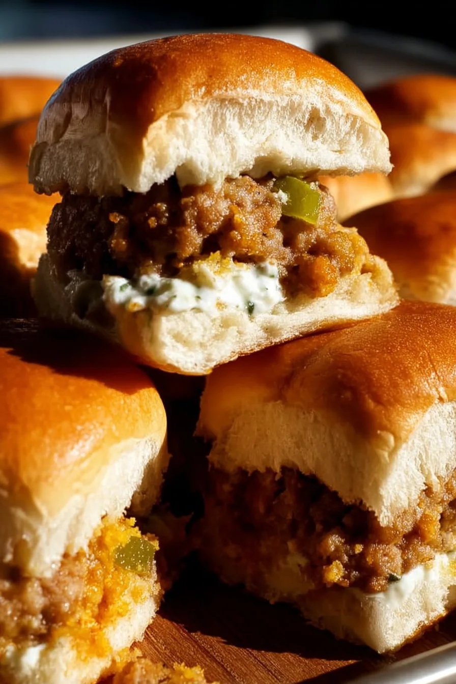Jalapeño Popper Sausage Sliders with Garlic Parmesan Dip