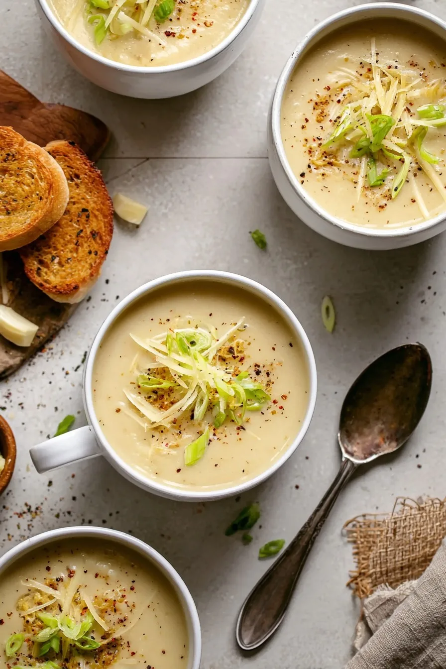 Roasted Garlic Cheddar Cauliflower Soup