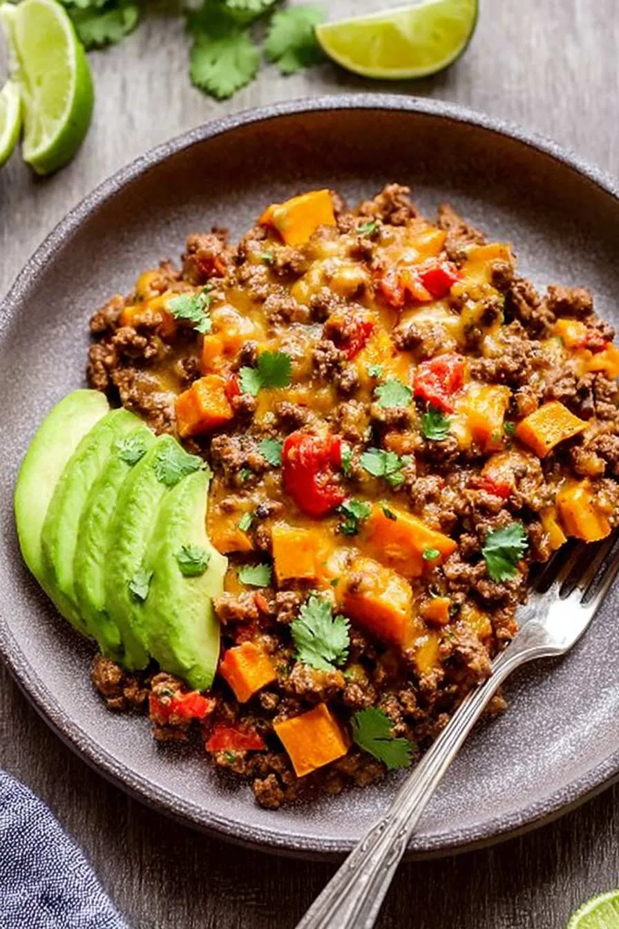 Southwest Ground Beef and Sweet Potato Skillet