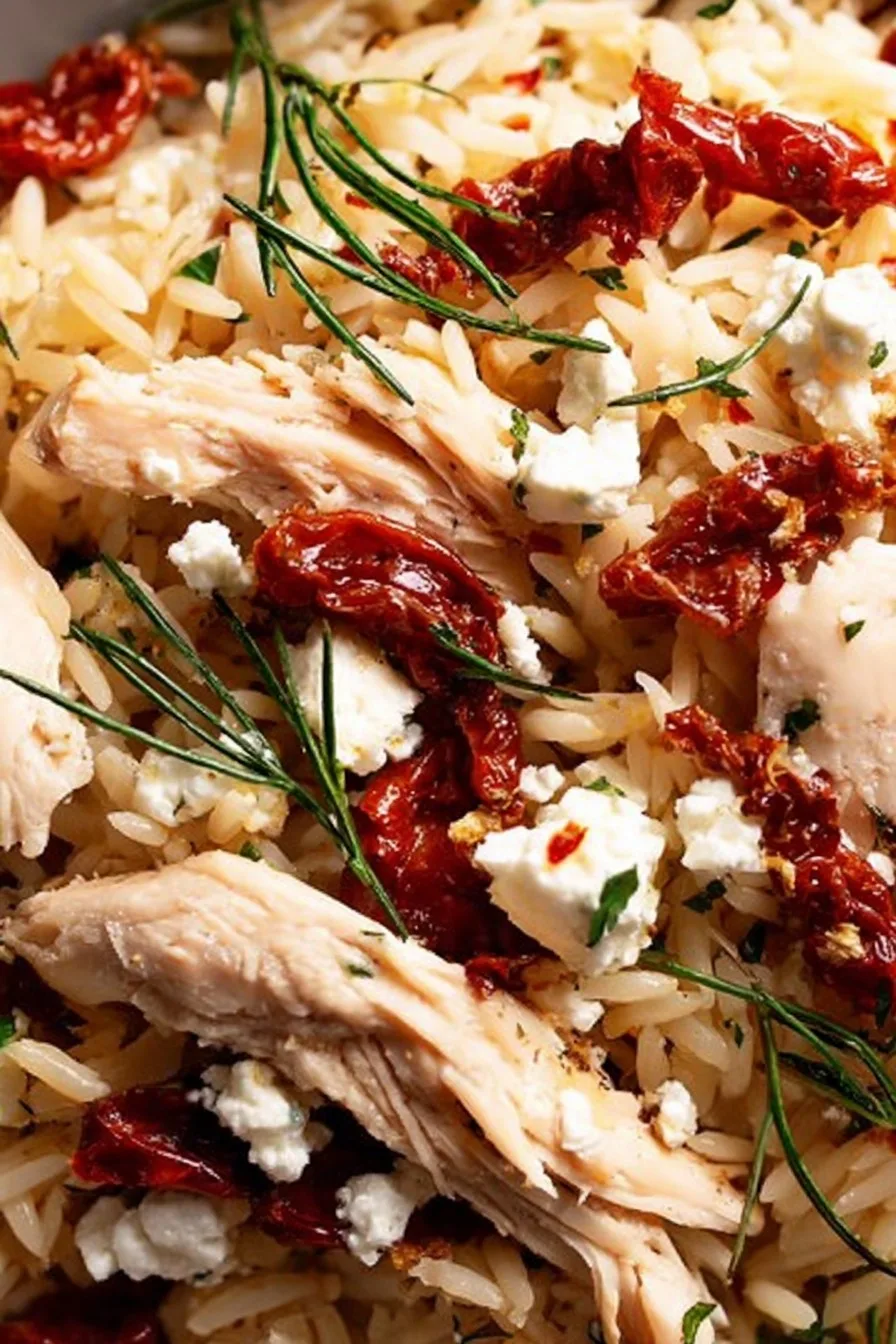 Viral Shaken Rotisserie Chicken and Rice with Lemon, Feta & Sun-Dried Tomatoes