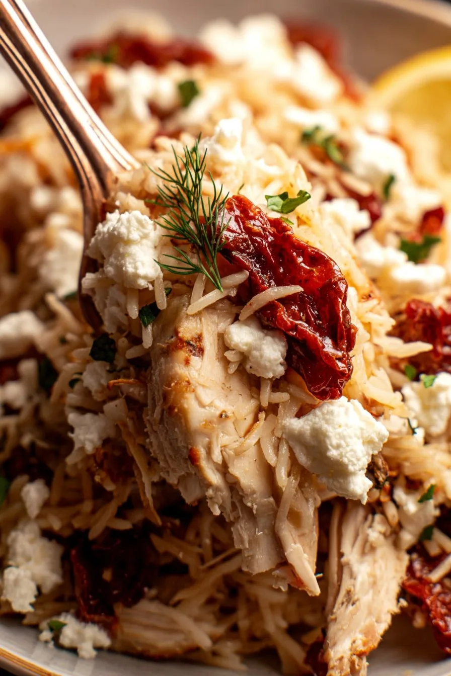 Viral Shaken Rotisserie Chicken and Rice with Lemon, Feta & Sun-Dried Tomatoes